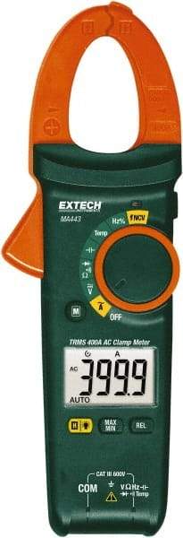 Extech - MA443, CAT III, Digital True RMS Auto Ranging Clamp Meter with 1.18" Clamp On Jaws - 600 VAC/VDC, 400 AC Amps, Measures Voltage, Capacitance, Continuity, Current, Frequency, Resistance, Temperature - Eagle Tool & Supply