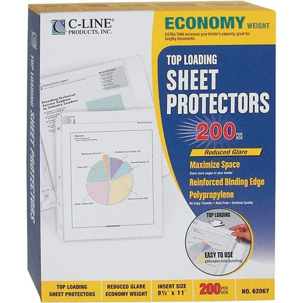 C-LINE - 200 Piece Clear Sheet Protectors-Ring Binder - 11" High x 8-1/2" Wide - Eagle Tool & Supply