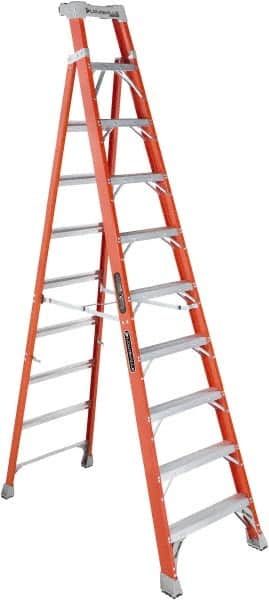 Louisville - 9 Steps, 10' High, Type IA Rating, Fiberglass Step Ladder - Eagle Tool & Supply