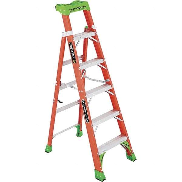 Louisville - 5 Steps, 6' High, Type IA Rating, Fiberglass Step Ladder - 300 Lb Capacity, 23-1/4" Base Width - Eagle Tool & Supply