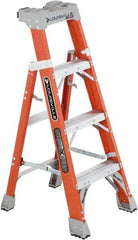 Louisville - 3 Steps, 4' High, Type IA Rating, Fiberglass Step Ladder - 300 Lb Capacity, 20-1/4" Base Width - Eagle Tool & Supply