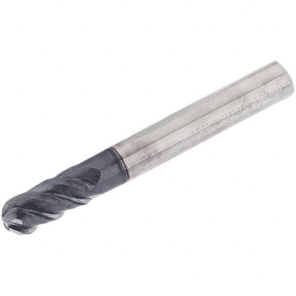 Iscar - 12mm Diam, 24mm LOC, 4 Flute Solid Carbide Ball End Mill - TiAlN Finish, Single End, 83mm OAL, 12mm Shank Diam, Spiral Flute - Eagle Tool & Supply