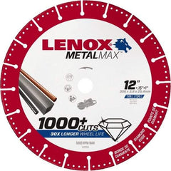 Lenox - 12" 25/30 Grit Diamond Cutoff Wheel - 0.126" Thick, 1" Arbor, 5,000 Max RPM, Use with Gas Powered Saws - Eagle Tool & Supply