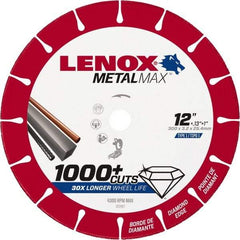 Lenox - 12" 25/30 Grit Diamond Cutoff Wheel - 0.126" Thick, 1" Arbor, 4,300 Max RPM, Use with Stationary Tools - Eagle Tool & Supply