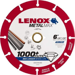 Lenox - 6" 40/50 Grit Diamond Cutoff Wheel - 0.05" Thick, 7/8" Arbor, 10,100 Max RPM, Use with Angle Grinders - Eagle Tool & Supply