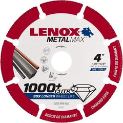 Lenox - 4" 40/50 Grit Diamond Cutoff Wheel - 0.05" Thick, 5/8" Arbor, 15,200 Max RPM, Use with Angle Grinders - Eagle Tool & Supply