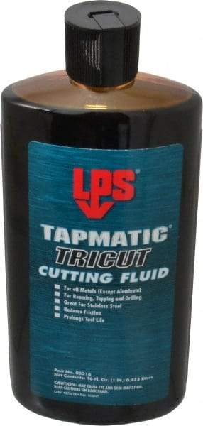 LPS - Tapmatic TriCut, 16 oz Bottle Cutting & Tapping Fluid - Semisynthetic, For Boring, Broaching, Drawing, Drilling, Engraving, Facing, Milling, Reaming, Sawing, Stamping, Tapping, Threading, Turning - Eagle Tool & Supply