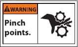 NMC - Accident Prevention Label, Header: WARNING - Legend: Warning - Pinch Points, English, Black & Orange, 5" Long x 3" High, Sign Muscle Finish - Eagle Tool & Supply
