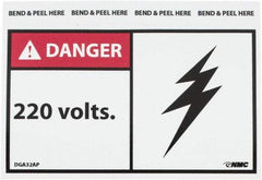 NMC - Accident Prevention Label, Header: DANGER - Legend: Danger - 20 Volts, English, Red, Black & White, 5" Long x 3" High, Sign Muscle Finish - Eagle Tool & Supply