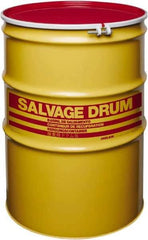 Made in USA - 110 Gallon Yellow with Red Cover Cylindrical Carbon Steel Open Head Drum - 41" High x 30" Diam - Eagle Tool & Supply