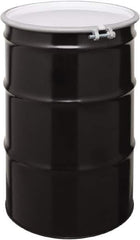 Made in USA - 55 Gallon Black Cylindrical Carbon Steel Open Head Drum - 33" High x 22-1/2" Diam - Eagle Tool & Supply