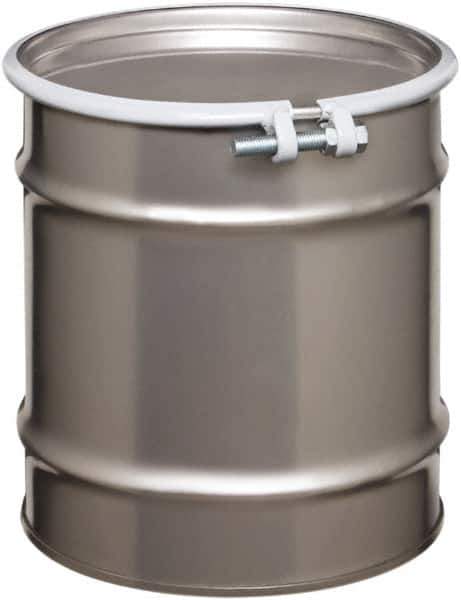 Made in USA - 10 Gallon Cylindrical Stainless Steel Open Head Drum - 17" High x 14" Diam - Eagle Tool & Supply