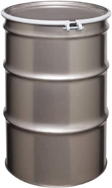 Made in USA - 55 Gallon Cylindrical Stainless Steel Open Head Drum - 33" High x 22-1/2" Diam - Eagle Tool & Supply