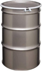 Made in USA - 55 Gallon Cylindrical Stainless Steel Open Head Drum - 33" High x 22-1/2" Diam - Eagle Tool & Supply