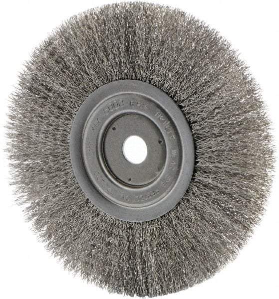 Weiler - 8" OD, 3/4" Arbor Hole, Crimped Stainless Steel Wheel Brush - 0.0118" Filament Diam - Eagle Tool & Supply