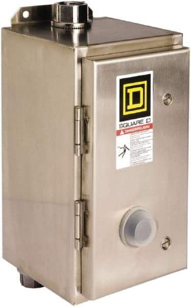 Square D - 440 Coil VAC at 50 Hz, 480 Coil VAC at 60 Hz, 18 Amp, Nonreversible Enclosed Enclosure NEMA Motor Starter - 3 Phase hp: 3 at 200 VAC, 3 at 230 VAC, 5 at 460 VAC, 5 at 575 VAC, 4x Enclosure Rating - Eagle Tool & Supply