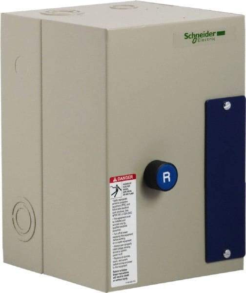 Schneider Electric - 3 Pole, 25 Amp, 120 Coil VAC, Nonreversible Enclosed IEC Motor Starter - 1 Phase Hp: 2 at 120 VAC, 3 at 240 VAC, 3 Phase Hp: 15 at 460 VAC, 20 at 575 VAC, 7.5 at 208 VAC, 7.5 at 230 VAC - Eagle Tool & Supply