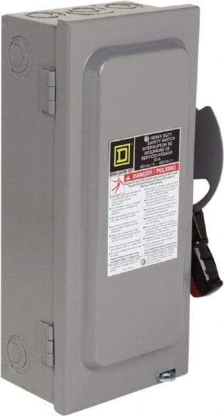 Square D - 30 Amp, 600 VAC/VDC, 3 Pole Nonfused Safety Switch - NEMA 1, 10 hp at 600 VAC, 15 at 600 VDC (Single Phase), 30 hp at 600 VAC, 15 hp at 600 VDC (Triple Phase) - Eagle Tool & Supply