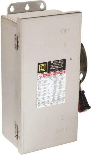Square D - 30 Amp, 600 VAC/VDC, 3 Pole Nonfused Safety Switch - NEMA 12, 3, 3R, 4 & 4X, 10 hp at 600 VAC, 15 at 600 VDC (Single Phase), 30 hp at 600 VAC, 15 hp at 600 VDC (Triple Phase), 3PST Contact Form - Eagle Tool & Supply