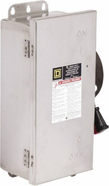 Square D - 30 Amp, 600 VAC/VDC, 3 Pole Fused Safety Switch - NEMA 12, 3, 3R, 4 & 4X, 7.5 hp at 480 VAC, 5 hp at 250 VDC (Single Phase), 20 hp at 600 VAC, 10 hp at 600 VDC (Triple Phase), 3PST Contact Form - Eagle Tool & Supply