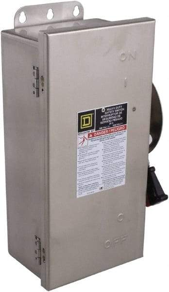 Square D - 30 Amp, 600 VAC/VDC, 3 Pole Fused Safety Switch - NEMA 12, 3, 3R, 4 & 4X, 7.5 hp at 480 VAC, 5 hp at 250 VDC (Single Phase), 20 hp at 600 VAC, 10 hp at 600 VDC (Triple Phase), 3PST Contact Form - Eagle Tool & Supply