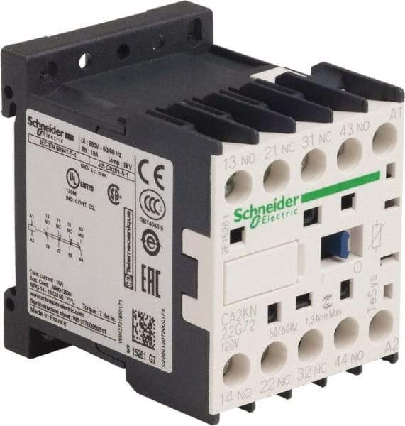 Schneider Electric - 2NC/2NO, 120 VAC at 50/60 Hz Control Relay - 17 V - Eagle Tool & Supply