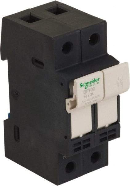 Schneider Electric - 2 Pole, 600 Volt, 32 Amp, DIN Rail Mount Fuse Holder - Compatible with 38mm Long x 35mm Wide and 10mm Diameter Fuse - Eagle Tool & Supply