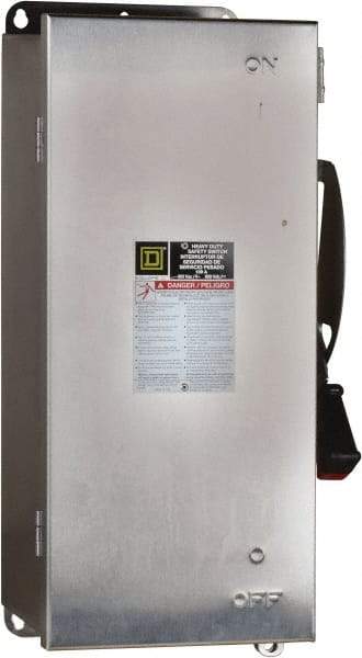 Square D - 100 Amp, 240 VAC, 250 VDC, 2 Pole Fused Safety Switch - NEMA 12, 3, 3R, 4 & 4X, 15 hp at 240 VAC, 20 hp at 250 VDC (Single Phase), 30 hp at 240 Vac, 20 hp at 250 VDC (Triple Phase), DPST Contact Form - Eagle Tool & Supply
