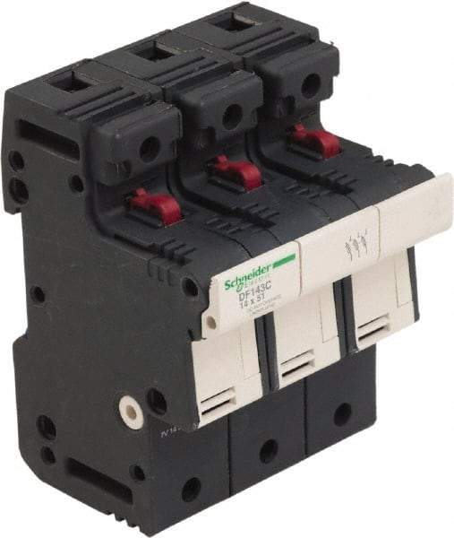 Schneider Electric - 3 Pole, 600 Volt, 50 Amp, DIN Rail Mount Fuse Holder - Compatible with 51mm Long x 70mm Wide and 14mm Diameter Fuse - Eagle Tool & Supply