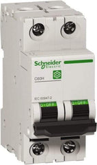 Schneider Electric - 10 Amp, 440 VAC, 2 Pole, DIN Rail Mounted Miniature Circuit Breaker - Magnetic Trip, Multiple Breaking Capacity Ratings, 18-4 AWG, 76mm Deep x 81mm High x 36mm Wide - Eagle Tool & Supply