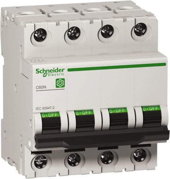 Schneider Electric - 40 Amp, 440 VAC, 4 Pole, DIN Rail Mounted Miniature Circuit Breaker - Magnetic Trip, Multiple Breaking Capacity Ratings, 18-2 AWG, 76mm Deep x 81mm High x 72mm Wide - Eagle Tool & Supply