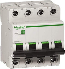 Schneider Electric - 40 Amp, 440 VAC, 4 Pole, DIN Rail Mounted Miniature Circuit Breaker - Magnetic Trip, Multiple Breaking Capacity Ratings, 18-2 AWG, 76mm Deep x 81mm High x 72mm Wide - Eagle Tool & Supply