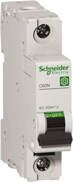 Schneider Electric - 6 Amp, 440 VAC, 1 Pole, DIN Rail Mounted Miniature Circuit Breaker - Magnetic Trip, Multiple Breaking Capacity Ratings, 18-4 AWG, 76mm Deep x 81mm High x 18mm Wide - Eagle Tool & Supply