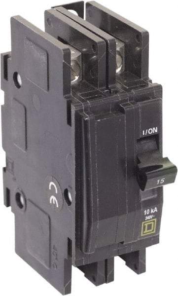 Square D - 15 Amp, 240 VAC, 2 Pole, Panel Mount Miniature Circuit Breaker - 14-2 AWG - Eagle Tool & Supply