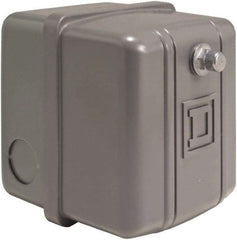 Square D - 1 NEMA Rated, DPST, 60 to 80 psi, Electromechanical, Snap Action Pressure and Level Switch - Adjustable Pressure, 460/575 VAC, 1/4 Inch Connector, Screw Terminal, For Use with Air Compressors, Power Circuits, Water Pumps - Eagle Tool & Supply