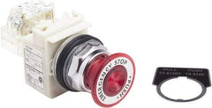 Schneider Electric - 30mm Mount Hole, Extended Straight, Pushbutton Switch with Contact Block - Red Pushbutton, Maintained (MA) - Eagle Tool & Supply