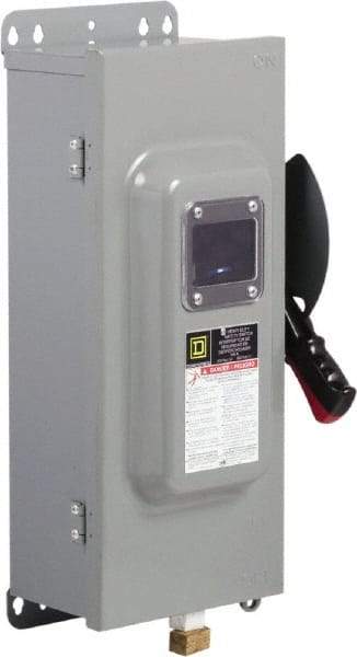 Square D - 100 Amp, 600 VAC/VDC, 3 Pole Fused Safety Switch - NEMA 12 & 3R, 30 hp at 480 VAC (Single Phase), 75 hp at 600 VAC, 50 hp at 600 VDC (Triple Phase) - Eagle Tool & Supply