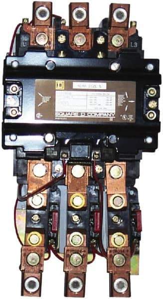 Square D - 440 Coil VAC at 50 Hz, 480 Coil VAC at 60 Hz, 270 Amp, NEMA Size 5, Nonreversible Open Enclosure NEMA Motor Starter - 3 Phase hp: 100 at 230 VAC, 200 at 460 VAC, 200 at 575 VAC, 75 at 200 VAC - Eagle Tool & Supply