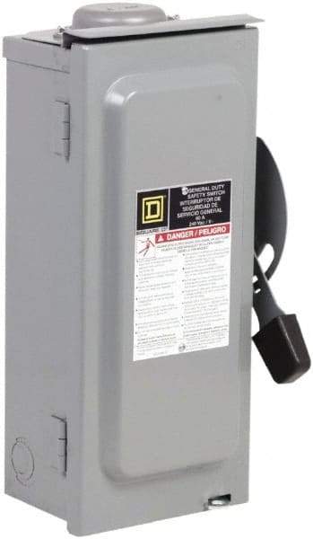 Square D - 60 Amp, 240 V, 2 Pole Fused Safety Switch - NEMA 3R, 10 hp at 240 VAC (Single Phase), 15 hp at 240 VAC (Triple Phase), DPST Contact Form - Eagle Tool & Supply