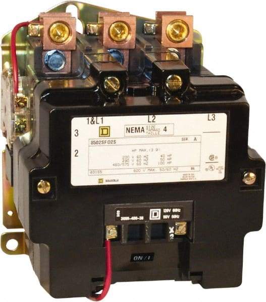 Square D - 2 Pole, 440 Coil VAC at 50 Hz and 480 Coil VAC at 60 Hz, 135 Amp NEMA Contactor - Open Enclosure, 50 Hz at 440 VAC and 60 Hz at 480 VAC - Eagle Tool & Supply