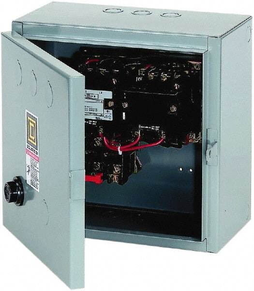 Square D - 110 Coil VAC at 50 Hz, 120 Coil VAC at 60 Hz, 18 Amp, Reversible Enclosed Enclosure NEMA Motor Starter - 3 Phase hp: 3 at 200 VAC, 3 at 230 VAC, 5 at 460 VAC, 5 at 575 VAC, 1 Enclosure Rating - Eagle Tool & Supply