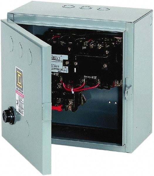 Square D - 220 Coil VAC at 50 Hz, 240 Coil VAC at 60 Hz, 9 Amp, Reversible Enclosed Enclosure NEMA Motor Starter - 3 Phase hp: 1-1/2 at 200 VAC, 1-1/2 at 230 VAC, 2 at 460 VAC, 2 at 575 VAC, 1 Enclosure Rating - Eagle Tool & Supply