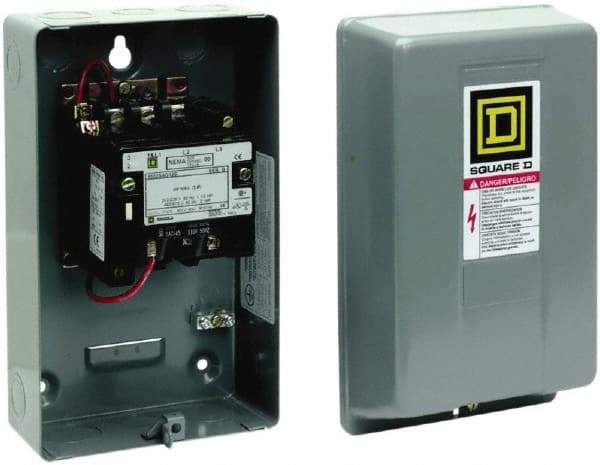 Square D - 3 Pole, 440 Coil VAC at 50 Hz and 480 Coil VAC at 60 Hz, 9 Amp NEMA Contactor - NEMA 1 Enclosure, 50 Hz at 440 VAC and 60 Hz at 480 VAC - Eagle Tool & Supply