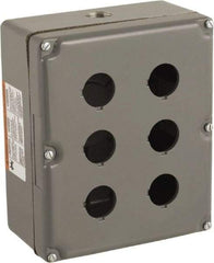 Schneider Electric - 6 Hole, 30mm Hole Diameter, Zinc Alloy Pushbutton Switch Enclosure - 3, 4, 13 NEMA Rated - Eagle Tool & Supply