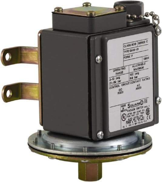 Square D - 4, 13 and 4X NEMA Rated, DPDT, 0.2 to 10 psi, Vacuum Switch Pressure and Level Switch - Adjustable Pressure, 120 VAC, 125 VDC, 240 VAC, 250 VDC, Screw Terminal - Eagle Tool & Supply