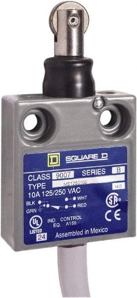 Square D - SPDT, NC/NO, Prewired Terminal, Roller Plunger Actuator, General Purpose Limit Switch - 1, 2, 4, 6, 6P NEMA Rating, IP67 IPR Rating, 80 Ounce Operating Force - Eagle Tool & Supply