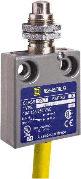 Square D - SPDT, NC/NO, 240 VAC, Prewired Terminal, Plunger Actuator, General Purpose Limit Switch - 1, 2, 4, 6, 6P NEMA Rating, IP67 IPR Rating, Panel Mount, 80 Ounce Operating Force - Eagle Tool & Supply