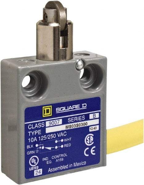 Square D - SPDT, NC/NO, 240 VAC, Prewired Terminal, Roller Plunger Actuator, General Purpose Limit Switch - 1, 2, 4, 6, 6P NEMA Rating, IP67 IPR Rating, 80 Ounce Operating Force - Eagle Tool & Supply