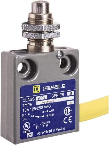 Square D - SPDT, NC/NO, 240 VAC, Prewired Terminal, Plunger Actuator, General Purpose Limit Switch - 1, 2, 4, 6, 6P NEMA Rating, IP67 IPR Rating, Panel Mount, 80 Ounce Operating Force - Eagle Tool & Supply