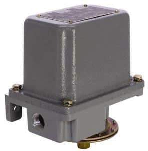 Square D - 7 and 9 NEMA Rated, SPDT, 0.2 to 10 psi, Electromechanical Pressure and Level Switch - Adjustable Pressure, 120 VAC at 6 Amp, 125 VDC at 0.22 Amp, 240 VAC at 3 Amp, 250 VDC at 0.27 Amp, 1/4 Inch Connector, Screw Terminal, For Use with 9012G - Eagle Tool & Supply